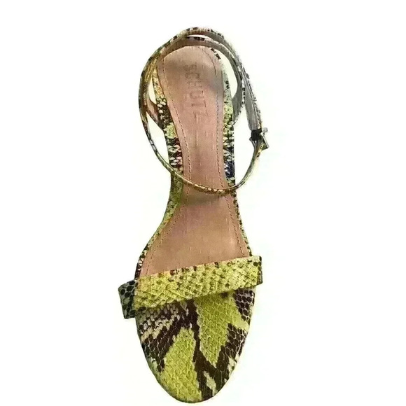 SCHUTZ  Valencia Open Toe Ankle Strap Block Clear Heeled Sandals Neon Lime Sz 8 - Picture 6 of 14